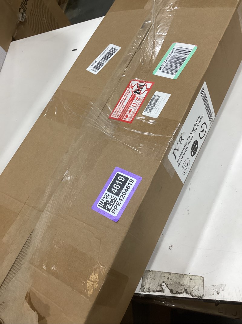 Condition photo showing Good Condition for jvr automatic turkey coop door with timer, extra large 22" x 23" heavy duty aluminum security door, smart anti-pinch sensor & industrial strength actuator motor for geese & ducks