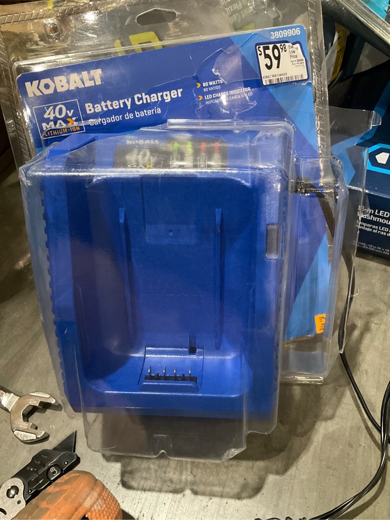Condition photo showing As Is for kobalt 40 -volt, battery charger
