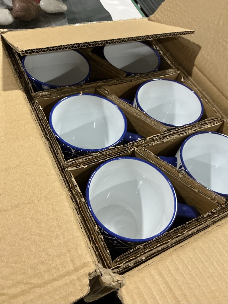 Condition photo showing New/Like New for schliersee 18 oz large coffee mugs set of 6, ceramic mug for man woman, blue white geometric floral porcelain cup for latte, tea, cappuccino, mocha, cocoa, housewarming wedding mug present 18 oz blue coffee mugs