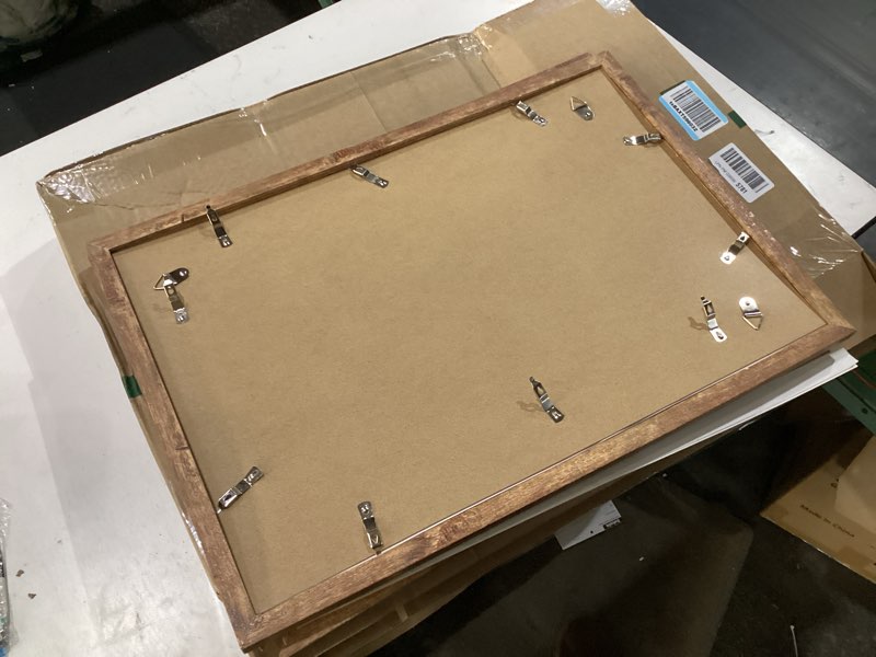 Condition photo showing New/Like New for irahmen 16x24 picture frame set of 2 with plexiglass, display 12x18 picture with mat or 16 x 24 without mat, rustic brown wood poster frame for photo wall gallery mounting horizontal and vertical rustic brown 16x24