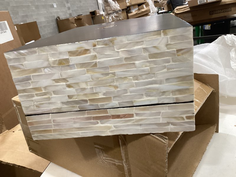 Condition photo showing Good Condition for pemar set of 2 mother of pearl decorative boxes w lids, handmade mosaic keepsake jewelry box rectangular treasure chest, shelf decorative wooden box for memory tea bags coffee accessories (white) white tiles