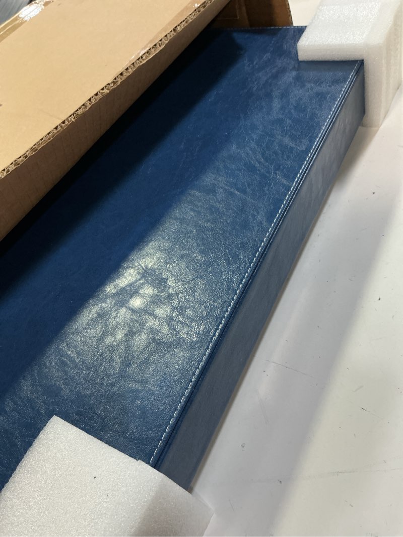 Condition photo showing Good Condition for 18x12 inches leather ottoman serving tray with hole handles, rectangle modern service tray for living room, coffee table, bed, tea, food, butler countertop, kitchen, dinner, picnic (blue) blue 18" x 12" x 2"