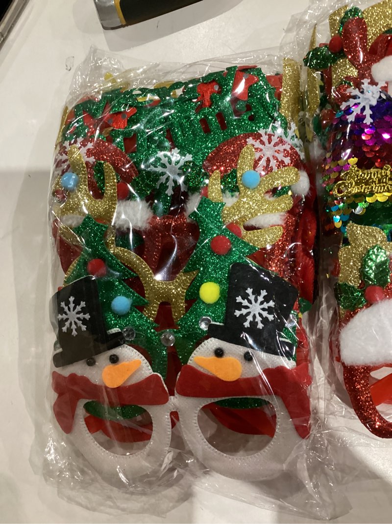 Condition photo showing New/Like New for 12PCS Christmas Glasses, Glitter Holiday Party Glasses, Christmas Tree Hanging Ornaments Decoration Accessories Photo Booth Props, Santa Eyeglasses Frames for Christmas Parties Holiday Favors