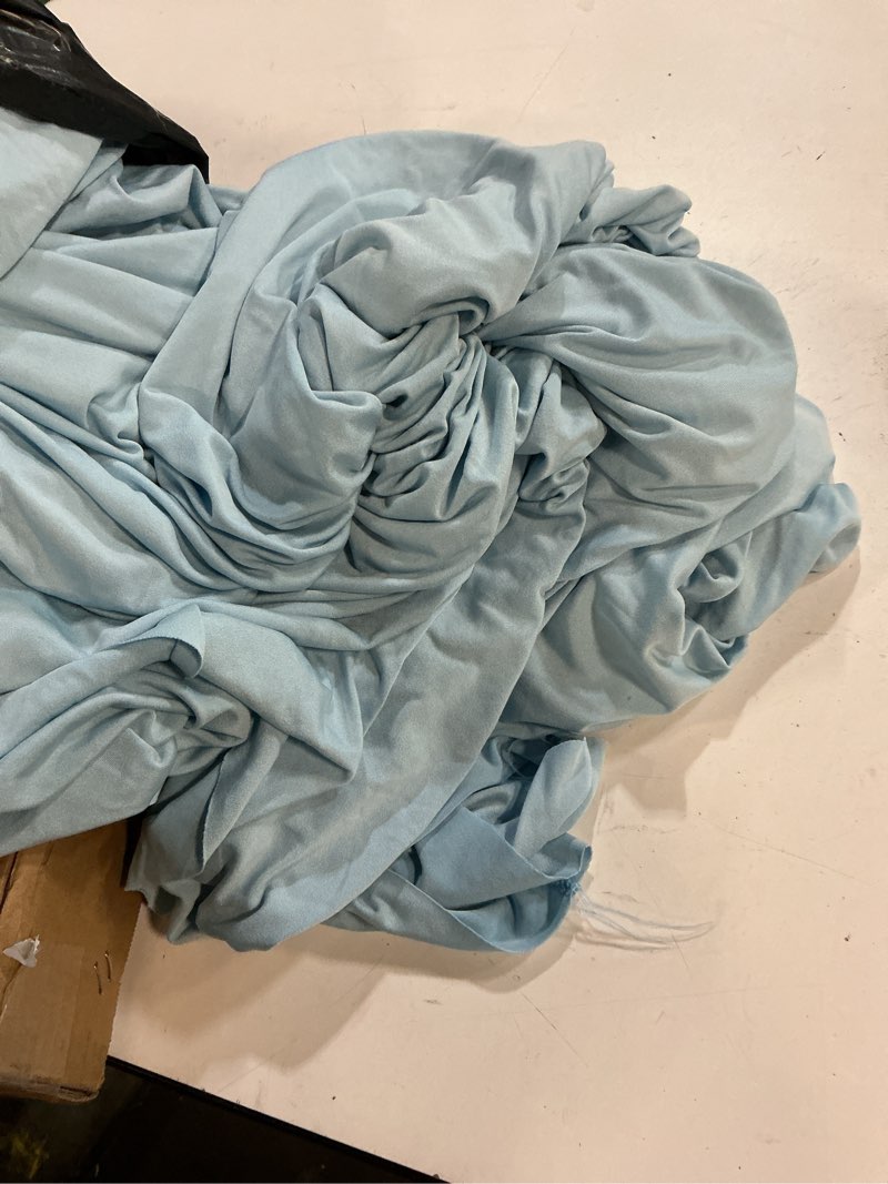 Condition photo showing As Is for holidayideas 6 pack 6ft spandex table covers for baby shower, fitted stretch table skirts 30x72 inch, wrinkle-free floor length tablecloths for weddings, banquets events, baby blue baby blue 30x72 inch| 6 pack