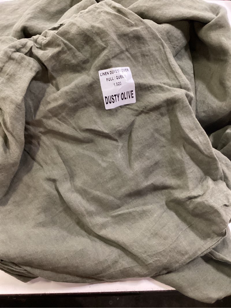 Condition photo showing Good Condition for cover dusty olive european linen double flange duvet cover size: full/queen