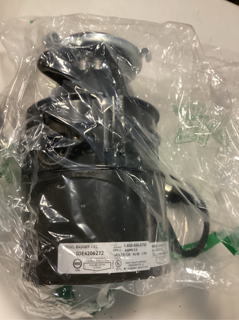 Condition photo showing As Is for InSinkErator Garbage Disposal, Badger 1, Standard Series, 1/3 HP Continuous Feed, Black, Waterborne Grey Enamel