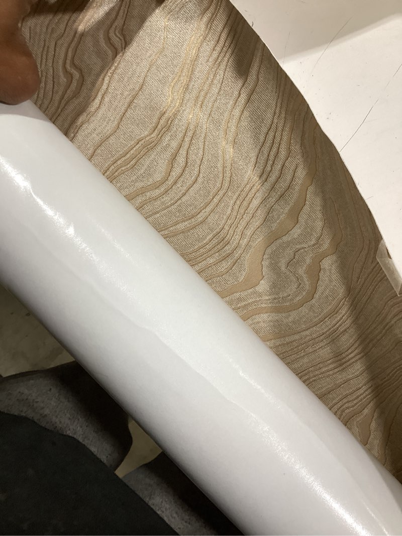 Condition photo showing Good Condition for gold khaki wood peel and stick wallpaper stripe, 20.8" x 118" (53cm x300cm), removable, self-adhesive, 3d, modern, rustic, industrial, bathroom, bedroom, decorating 20.8" x 118" gold khaki