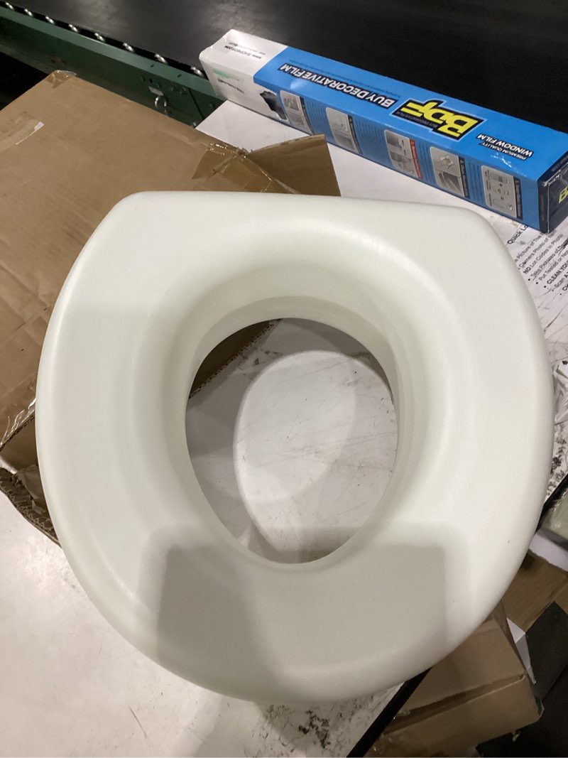 Condition photo showing As Is for healthsmart enhanced comfort 5" raised (round) toilet seat risers for seniors 5 slip resistant pads fsa/hsa eligible padded toilet seat elevation 15.7 x 15.2 x 6.1 new and improved