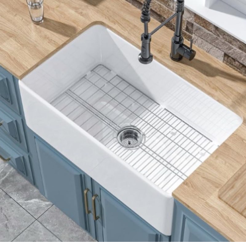 White Farmhouse Sink 30 x 18 Inch, Firecaly Apron Front Undermount Farm Sink, Single Bowl, with Accessories 2 Types, Pure White, for Kitchen