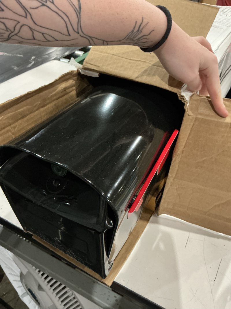 Condition photo showing As Is for architectural mailboxes mailbox-to-go weather-resistant steel metal mail box for outside with post, black, medium curbside mailbox, usps approved for residential delivery