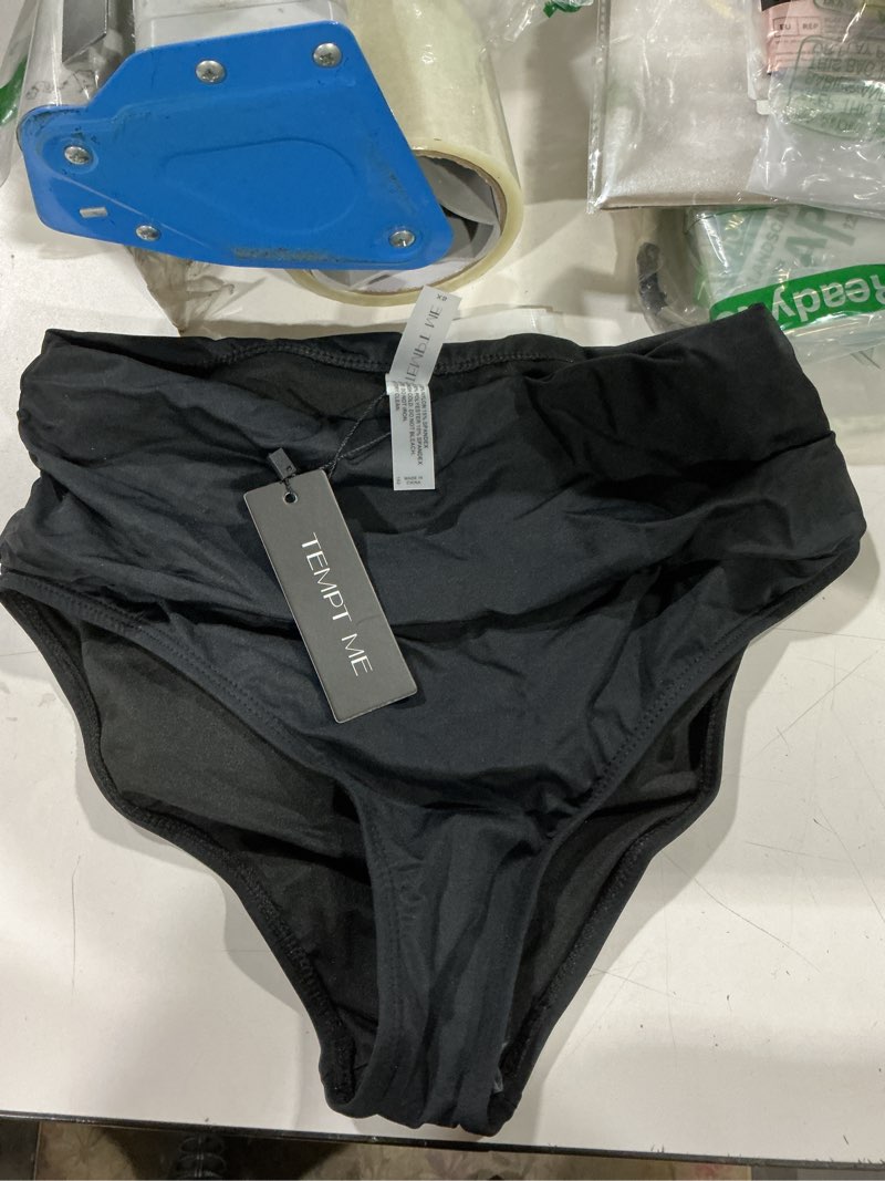 Condition photo showing Good Condition for tempt me women's high waisted bikini bottom tummy control ruched bathing suit swim bottom x-small black