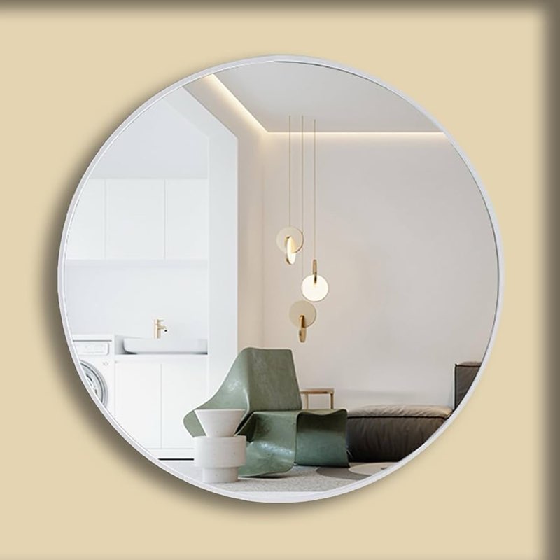 48 inch round bathroom mirror - wall mounted circle mirror with metal frame, modern mirror suitable 