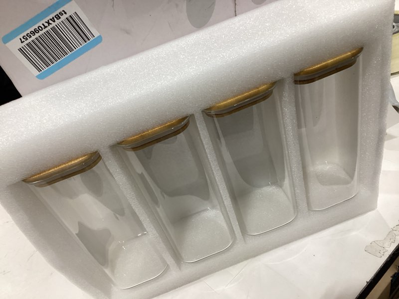 Condition photo showing New/Like New for LIBWYS 12-Pack Square Glass Storage Jars with Bamboo Lids (0.6Qt/1.06Qt) - Stackable Food Containers for Pantry Organization, Coffee, Flour, Snacks, Tea | Kitchen Canisters Set 12pcs