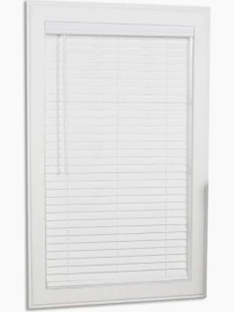 allen + roth cordless faux wood 2-in slat width 59”x64”cordless white faux wood room darkening horizontal