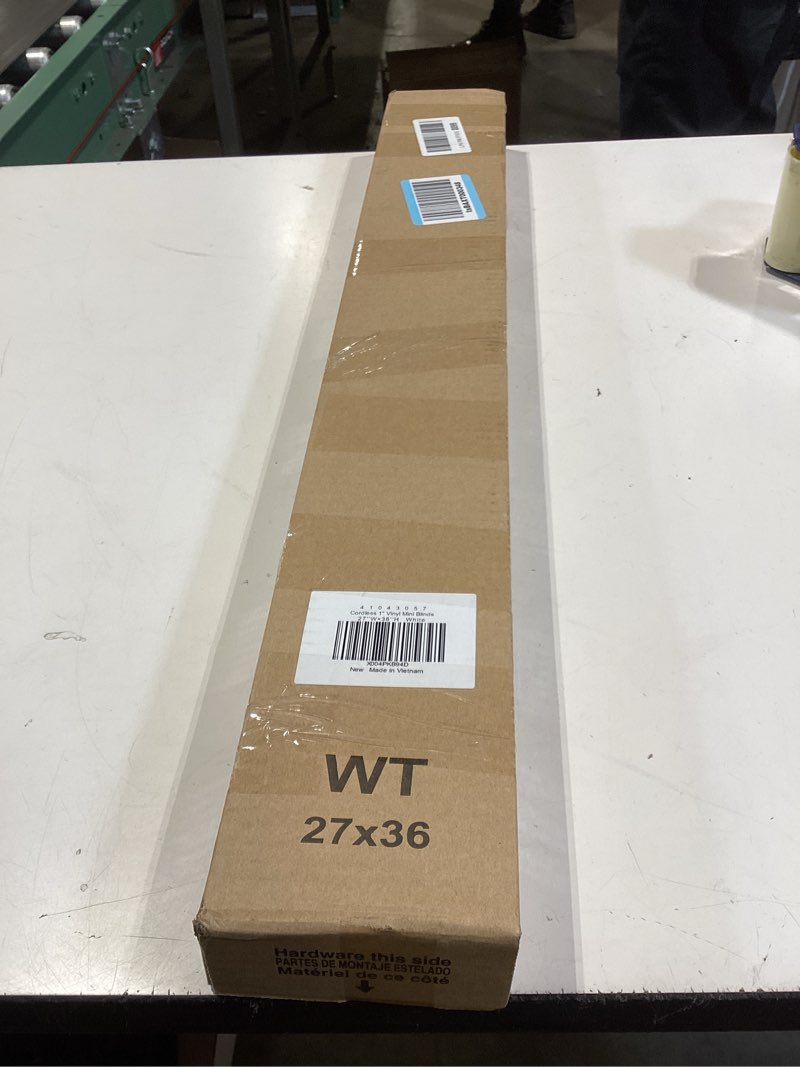 Condition photo showing New/Like New for lazblinds cordless white 1" room darkening vinyl mini blinds, 27" w x 36" h horizontal window blinds for home, cordless shades for indoor windows white 27"w x 36"h
