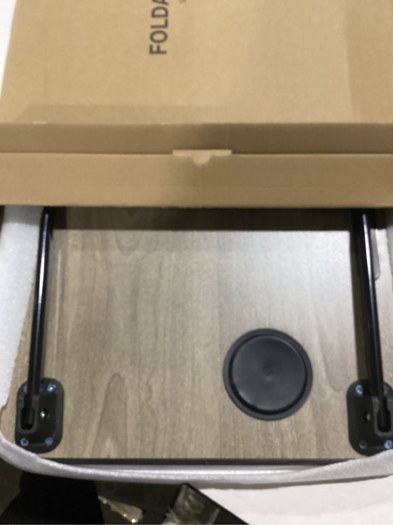 Condition photo showing New/Like New for Foldable Lap Desk, Laptop Bed Desk, Portable Lap Table, Laptop Bed Table with Cup Holder & Tablet Slot & Lifting Handle for Working Writing Drawing & Eating - Gray Wood
