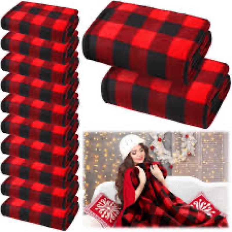 Soaoo 12 Pcs 50 x 60 Inch Christmas Buffalo Plaid Throw Blankets Plaid Fleece Throw Blankets Bulk Xm