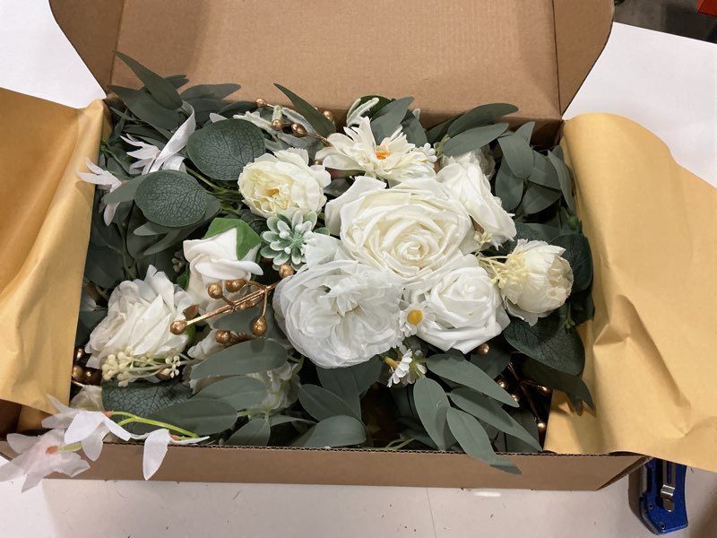 Condition photo showing New/Like New for faux arch flower swag set of 2 for wedding welcome signs floral swag wedding reception ceremony signs decor (white)