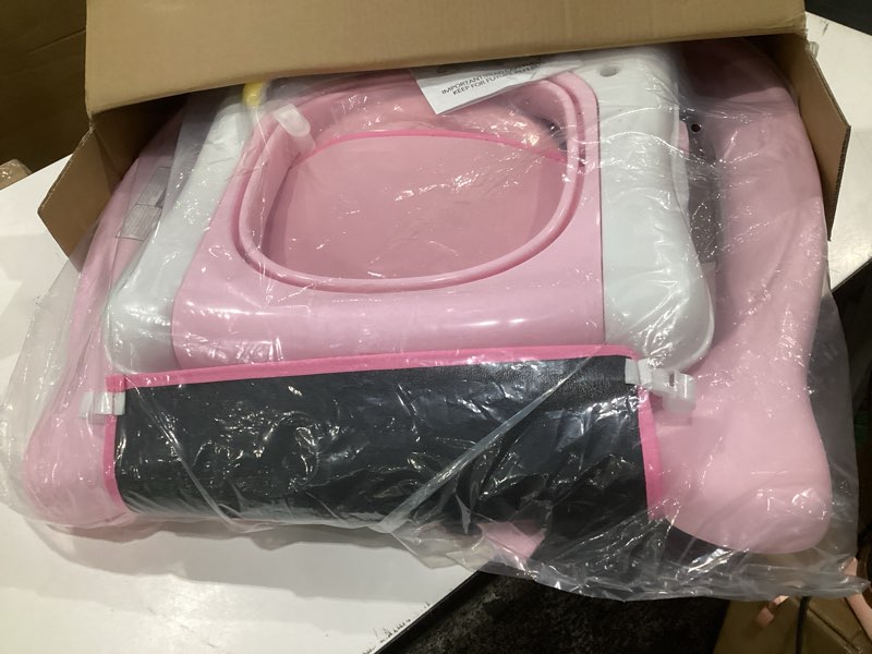 Condition photo showing New/Like New for 5-in-1 baby walker, baby walkers for boys girls 6-12 months, foldable activity walker, toddler infant walker with bouncer, adjustable height, removable footrest, feeding tray, music a-pink