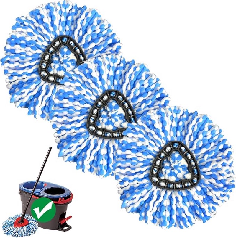 2-Tank Spin Mop Replacement Head, 3 Pack Mop Head Replacement, Microfiber, Machine Washable, Easy to Replace and Deep Cleaning