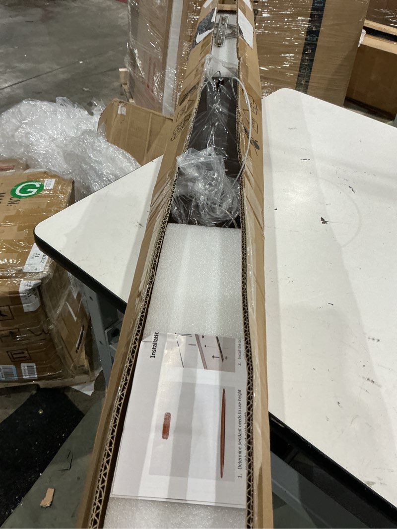 Condition photo showing Good Condition for yisdesign 51" wood linear pendant light wood dining room light fixture modern pool table lights kitchen island lights for dining room bar kitchen island walnut color walnut 51in