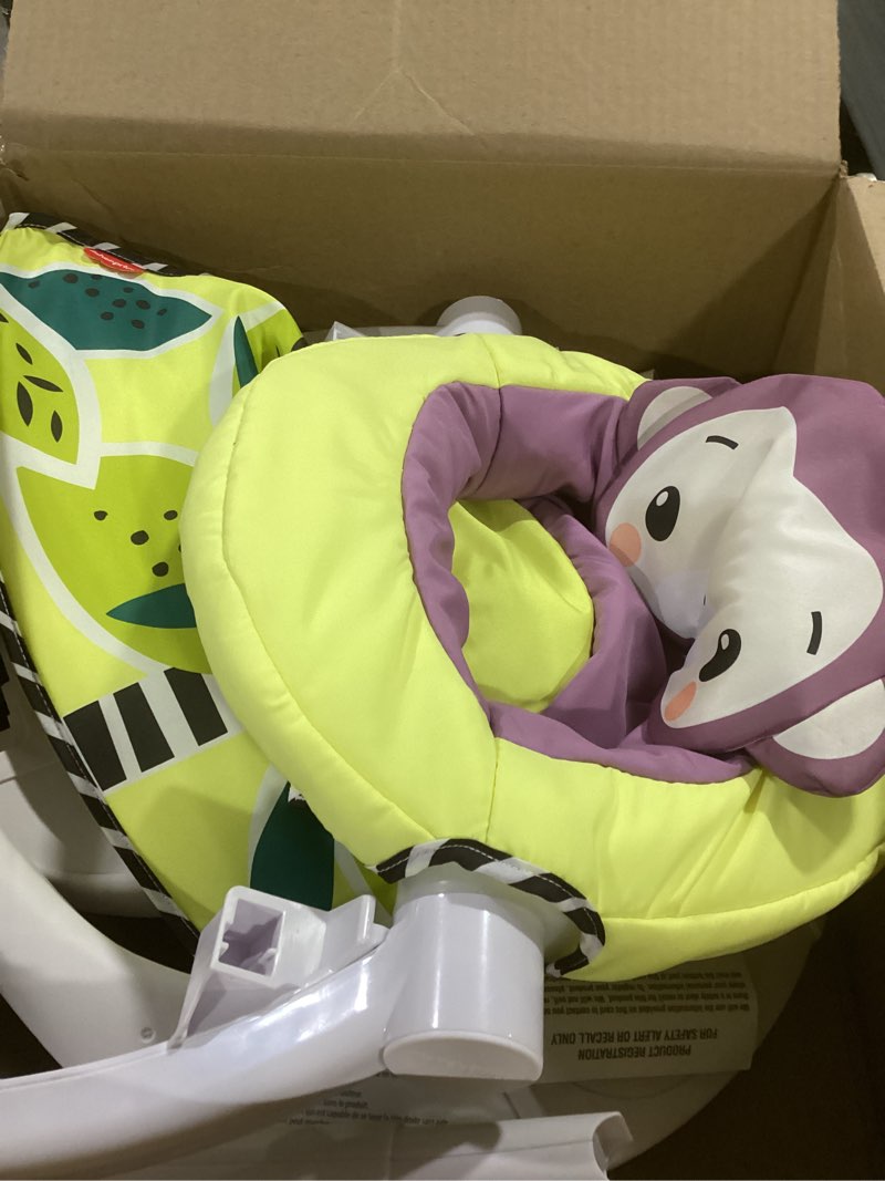 Condition photo showing Good Condition for Fisher-Price Portable Baby Chair Kick & Play Deluxe Sit-Me-Up Seat with Piano Learning Toy & Tray for Infants to Toddlers, Purple Monkey