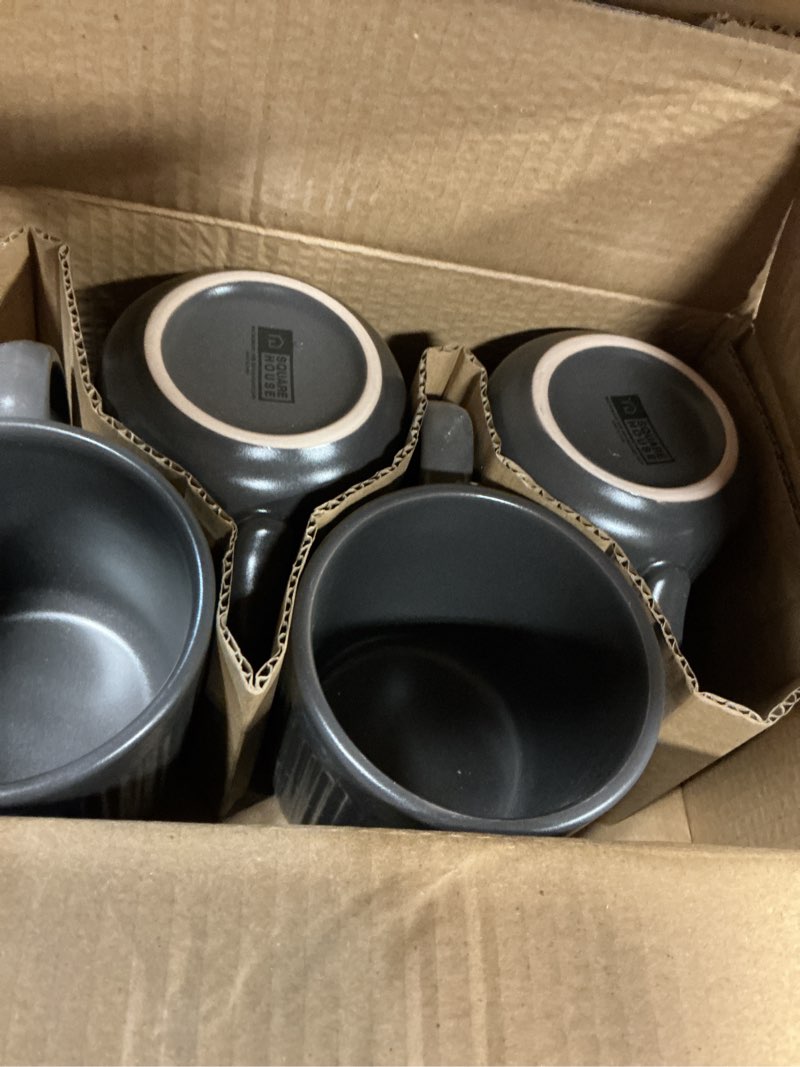 Condition photo showing Good Condition for square house 16 piece dinnerware set key west - plates, bowls, and mugs set for 4 - chip and scratch grey 