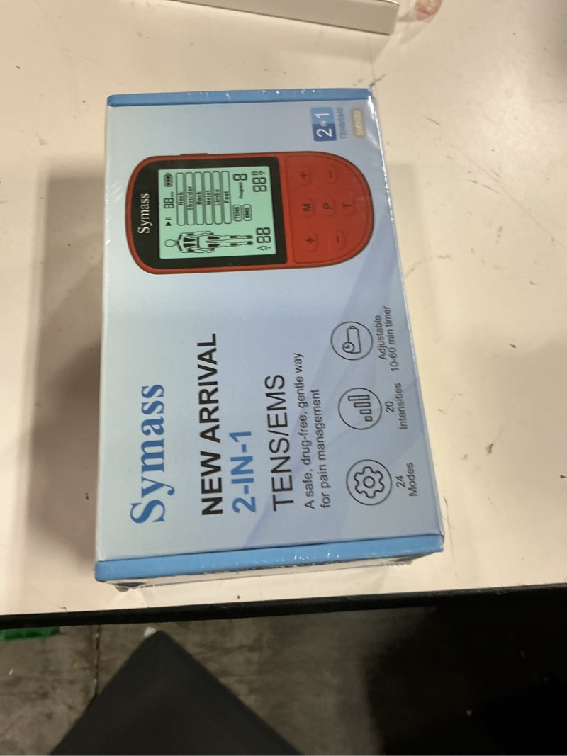 Condition photo showing Good Condition for tens unit muscle stimulator, transcutaneous electronic nerve stimulator for pain relief therapy, ems muscle stimulator with 10 electrode pads for back, neck, and shoulder pain red