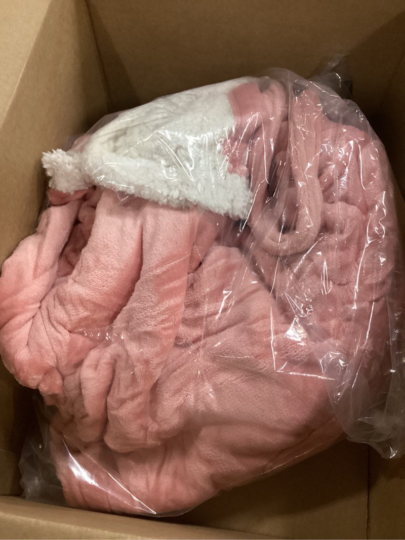 Condition photo showing Good Condition for Bedsure Wearable Blanket Hoodie, Long Hooded Blanket Sweatshirt as Birthday Gifts for Women, Cozy Sherpa Hoodie for Adult, Standard, Rose Pink Adult Solid Rose Pink