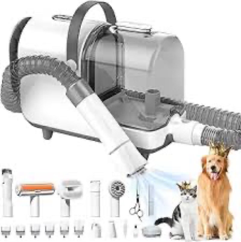 Fursprint Pet Grooming Vacuum Kit - Super-Quiet Dog Hair Vacuum Groomer with Brush, Detangle, Deshed