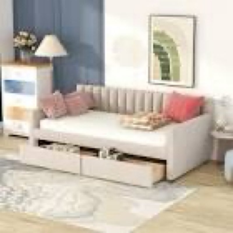 (Incomplete)(only 1 box of 2) Trudy Twin Daybed with Trundle in Beige