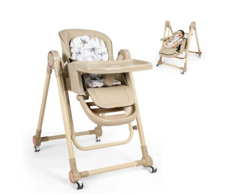 loewten 3-in-1 baby high chair,convertible baby swing,foldable infant dining chairs seat with wheels for babies and toddlers,brown