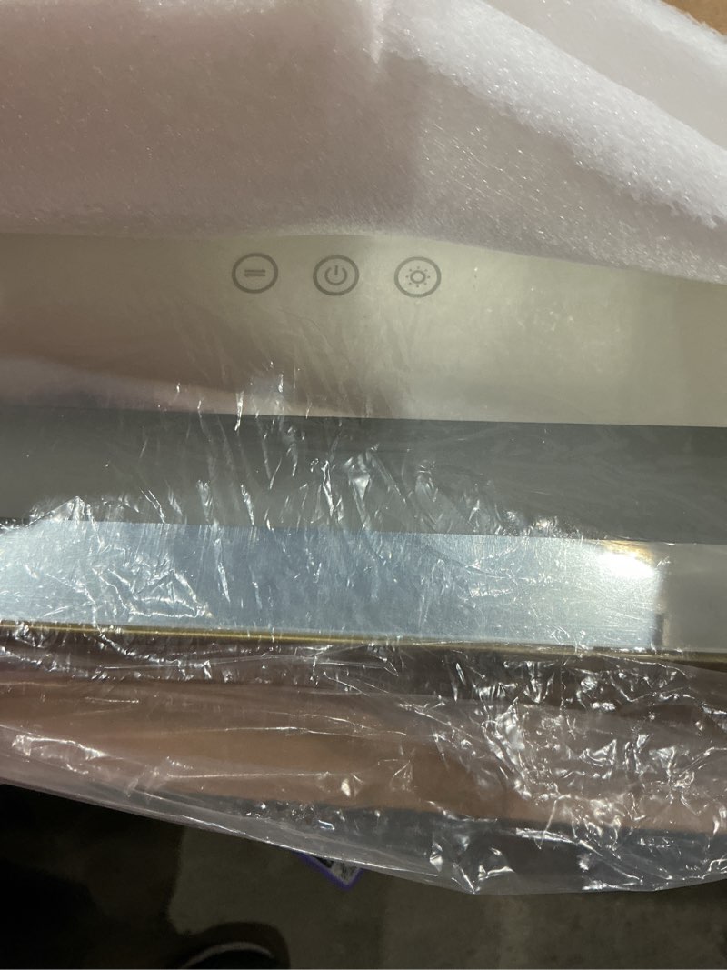 Condition photo showing Good Condition for hasipu vanity mirror with lights, 23" x 18" led makeup mirror, lighted makeup mirror with dimmable 3 modes, touch screen control vanity mirror square gold gold 23"l x 18"w