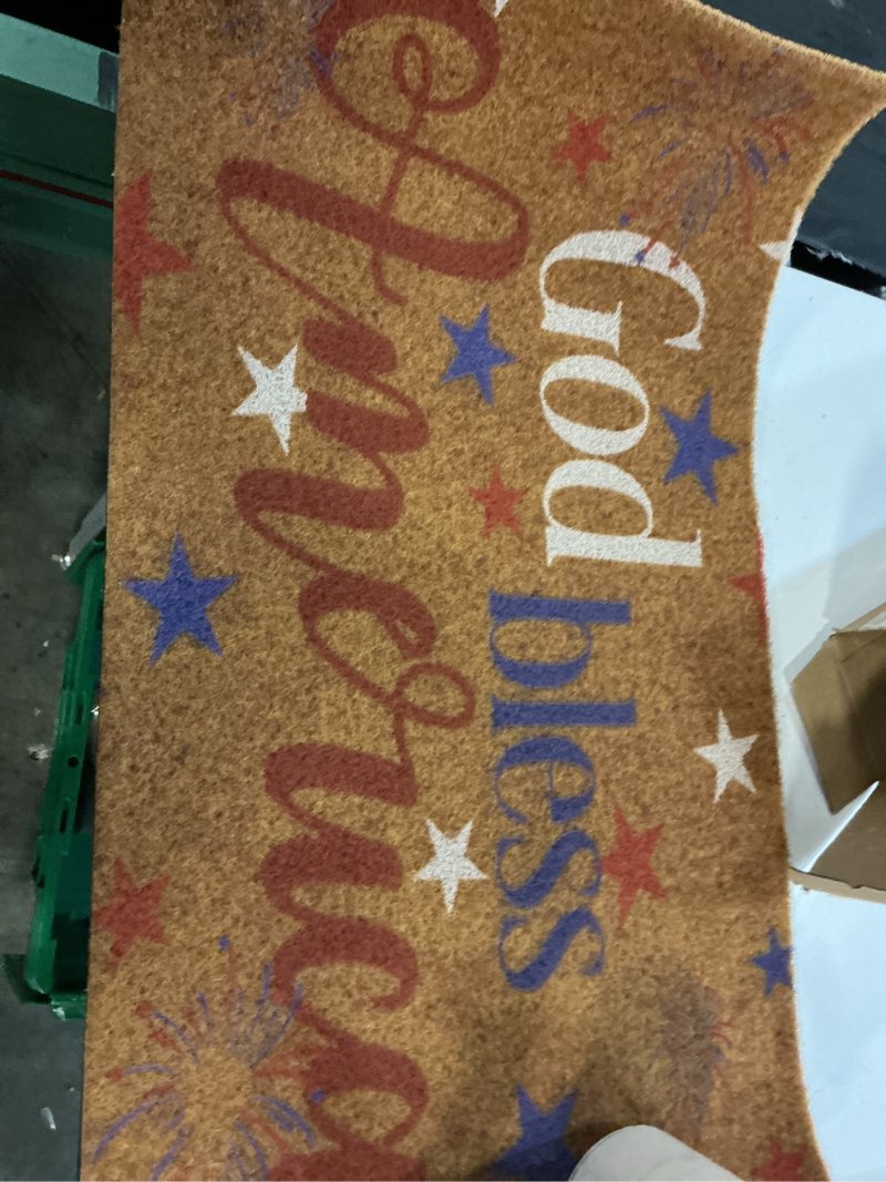 Condition photo showing New/Like New for ceenna 4th of july patriotic coir door mat outdoor red white blue god bless american welcome rug patriotic doormat non-slip entrance rugs for independence day memorial day home decor 16 x 28 inch