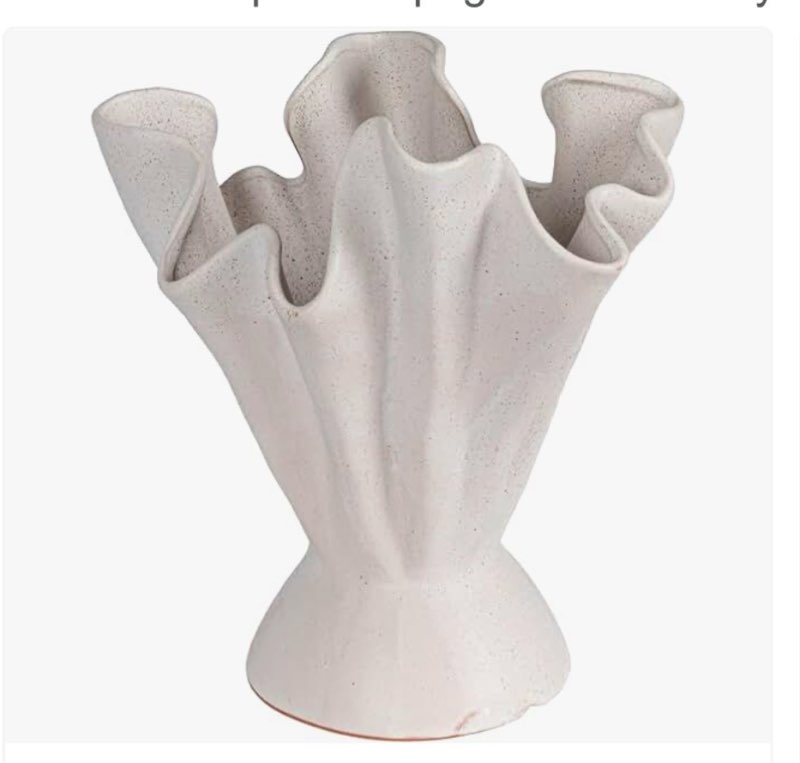 bloomingville stoneware ruffled vase with reactive glaze, matte cream