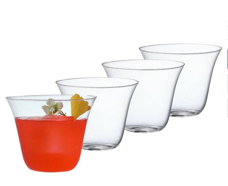 set of 4 drinking glasses - 9oz clear cups for cocktails, iced coffee, tea, soda, whiskey and beer