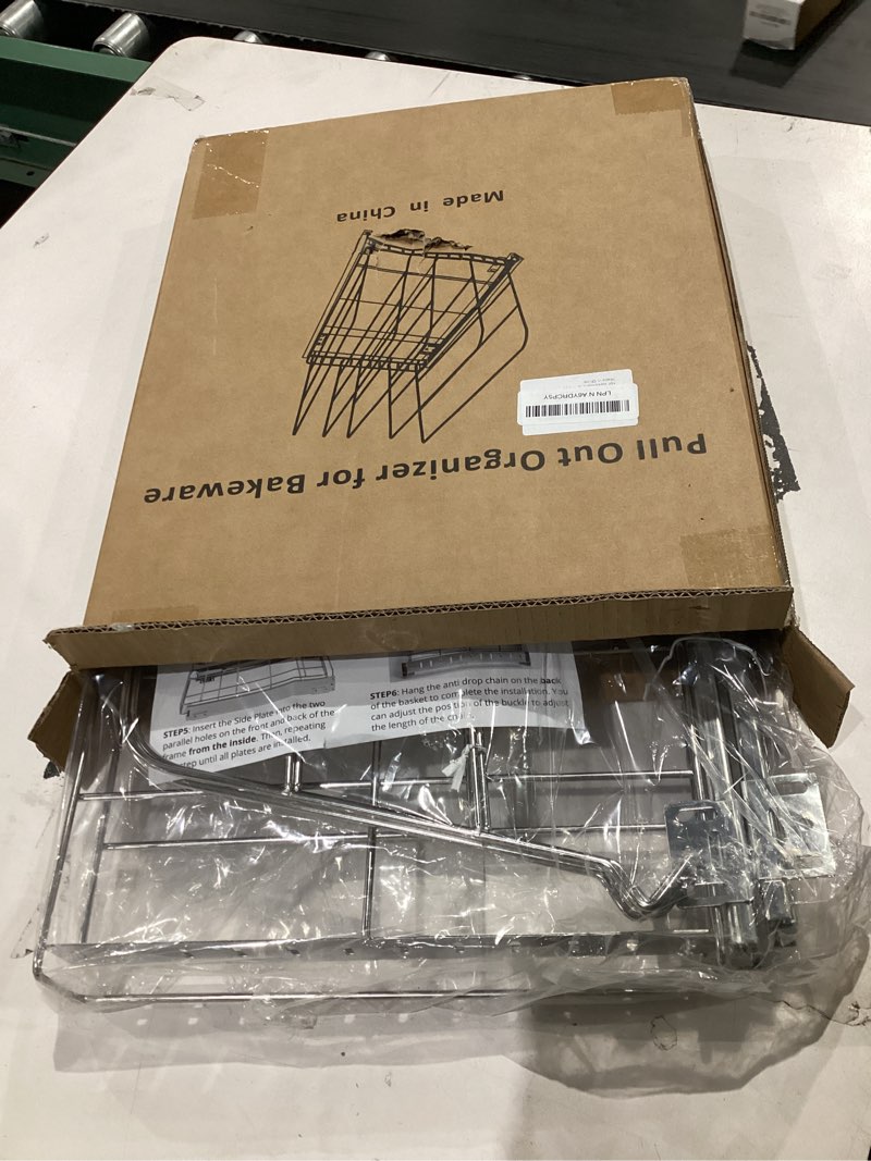 Condition photo showing Good Condition for Pull Out Cabinet Organizer for Cutting Board, Cookie Sheet, Baking Sheet, Stainless Steel Sliding Rack for Bakeware & Trays, Heavy-Duty Cutting Board Organizer (12.9” x 16.5” (32.6 x 41.8 cm))