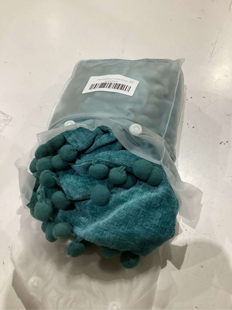 Condition photo showing As Is for calitime throw pillow covers decorative 20 x 12 inches pack of 2 cozy solid dyed soft chenille cushion cases with pom poms for couch sofa bed living room home teal 20" x 12" (pack of 2) teal