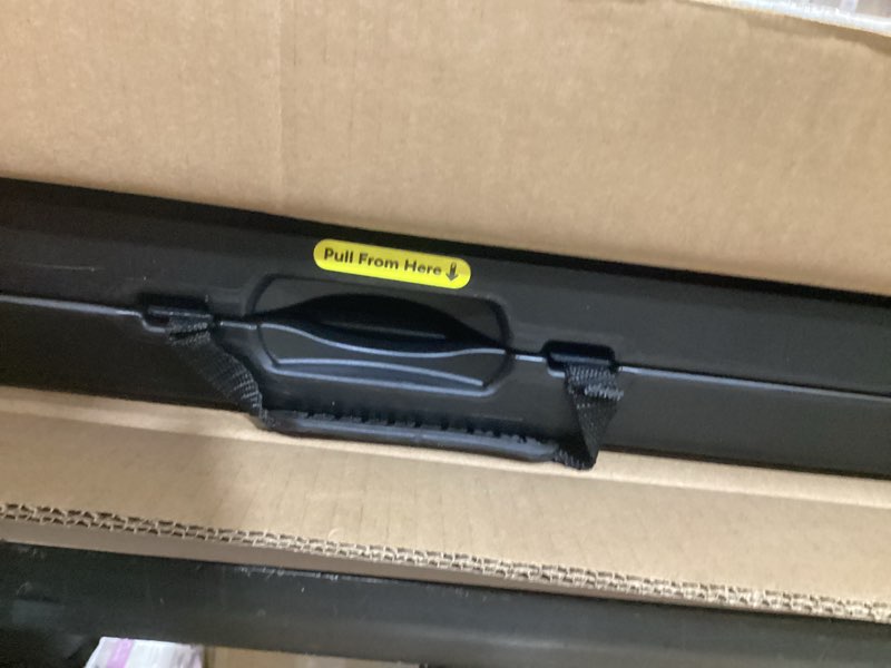 Condition photo showing As Is for Amazon Basics Portable 4 Ft Rectangular Folding Dining Table, 4 Adjustable Height Settings, Space Saving Fold-in-Half Design and Carrying Handle, Indoor & Outdoor, Washed Black, 47.8 x 23.9 x 33.9 in 47.8 x 23.9 x 33.9 in Washed Black