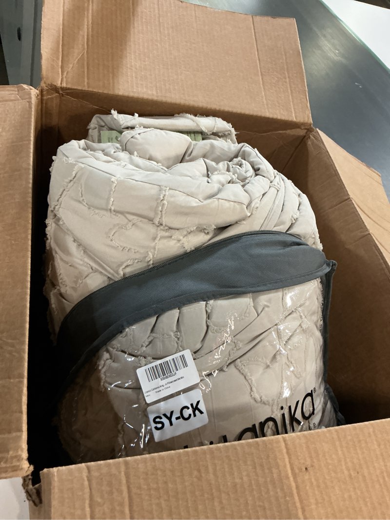 Condition photo showing As Is for Litanika California King Size Comforter Set Beige, 3 Piece Cal King Cream Boho Tufted Bedding, Oversized Farmhouse Bed Set with 2 Leaf Pattern Pillowcases?104x96In? Beige California King(104*96in)