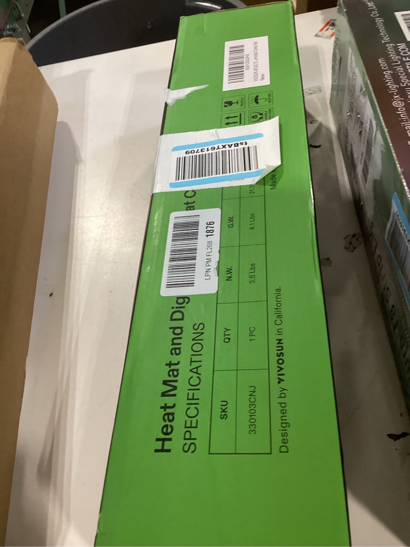 Condition photo showing As Is for vivosun 48" x 20.75" seedling heat mat and digital thermostat combo set, ul & met-certified warm hydroponic heating pad for germination, indoor gardening, greenhouse 48"x20.75"