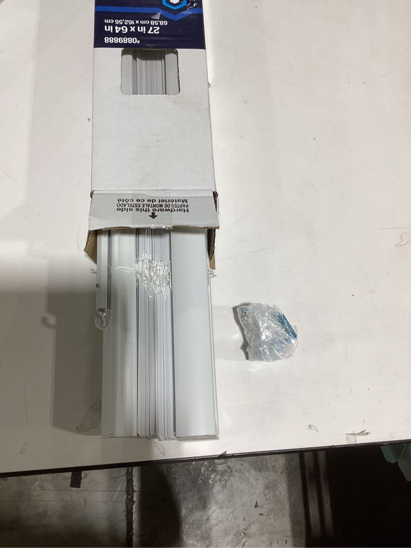 Condition photo showing Good Condition for  project source room darkening 1-in slat width 27-in x 64-in cordless white vinyl room darkening