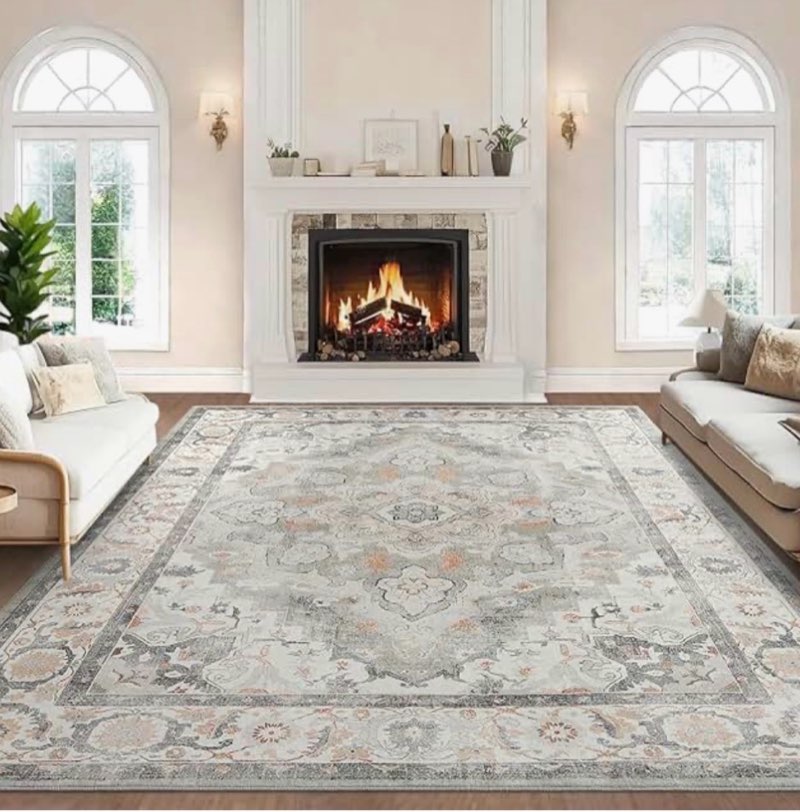 area rug 9x12 for living room - mechine washable non-slip vintage rugs for bedroom - low pile thin l