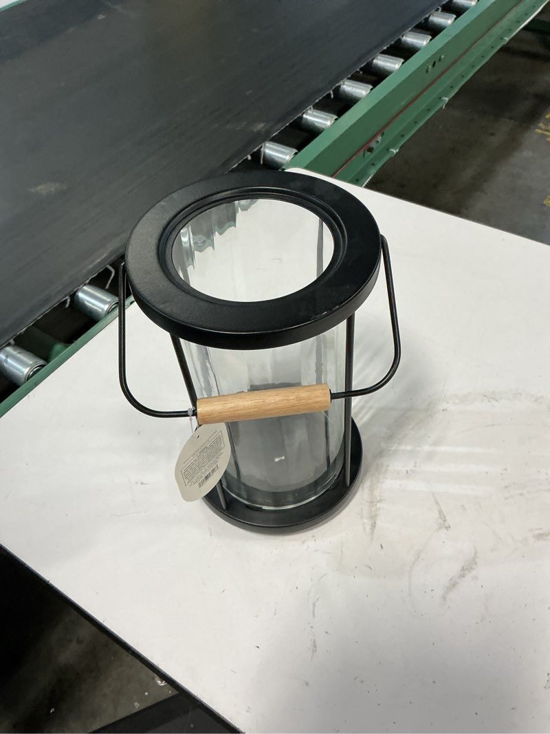 Condition photo showing Good Condition for 12.5"x8.2" metal and glass outdoor pillar candle holder lantern black - threshold™