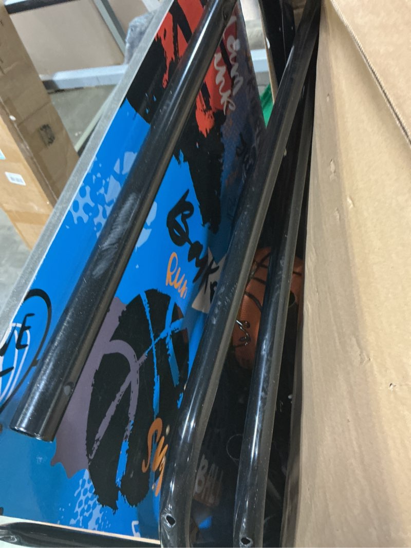 Condition photo showing Good Condition for serenelife dual shot basketball arcade game with electronic scorer, 8 game modes, indoor outdoor 2 player basketball shooting game, foldable arcade set with 5 balls and pump double hoop, standard