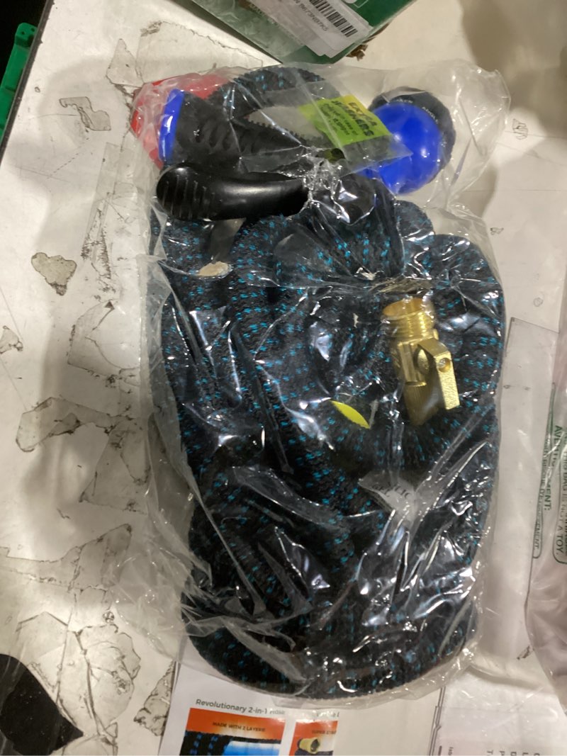 Condition photo showing New/Like New for flexi hose expandable garden hose with 8 function nozzle, 50ft - lightweight retractable garden hose, water hose - no-kink flexibility, 3/4 inch solid brass fittings and double latex core