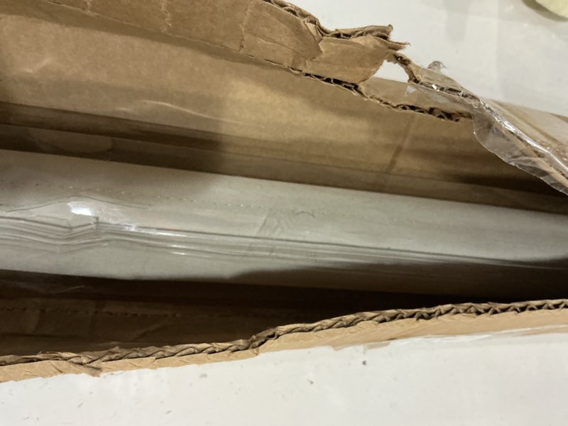 Condition photo showing As Is for nutro chill blackout roller shade, window shades blackout with thermal insulated, uv protection fabric window shades for home and office, easy to install beige 35"w x 68"h