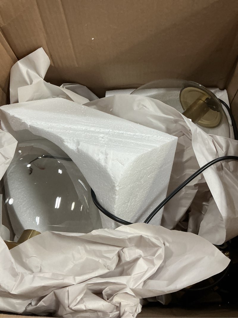 Condition photo showing As Is for koko&yukina 10" globe pendant light gold mid century pendant glass globe light fixture mid century modern light fixture brushed brass finished with clear glass lampshade for dining room bedroom clear & brass 10 inch - standard