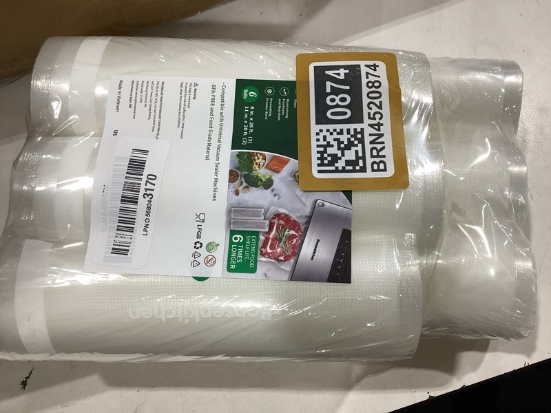 Condition photo showing New/Like New for bonsenkitchen vacuum sealer rolls bags, 6 pack 3 rolls 11" x 20' + 3 rolls 8" x 20' commercial grade bpa free bag rolls, durable customized size food vac bags for storage and sous vide cooking vb3211 3 rolls 8 in x 20 ft + 3 rolls 11 in x 20 ft 6