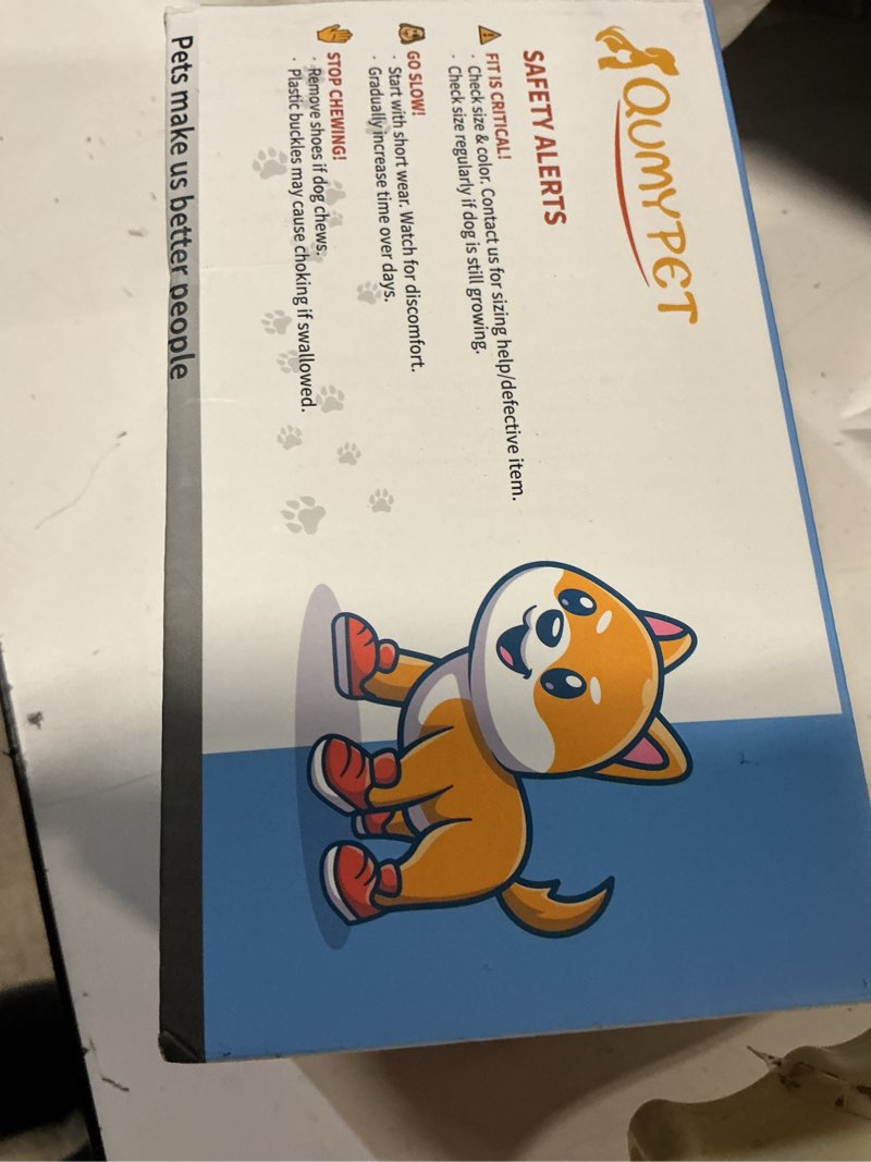 Condition photo showing Good Condition for QUMY Dog Shoes for Large Dogs, Medium Dog Boots & Paw Protectors for Winter Snowy Day, Summer Hot Pavement, Water-Resistant in Rainy Weather, Outdoor Walking, Indoor Hardfloors Skid-Resistant Sole Red Size 7: 2.8''x3.2"(W*L) (Pack of 4)